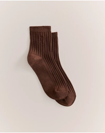 Trenery - Monogram Rib Crew Sock in Mocha