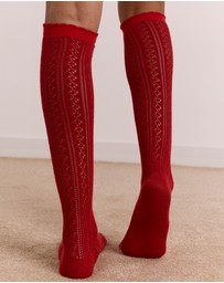 Damson Madder - Knee High Pointelle Socks