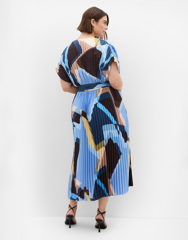 City Chic - Plus size Hailey Geo Abstract Print Pleat Dress - blue