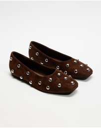 AERE - Studded Suede Ballet Flats