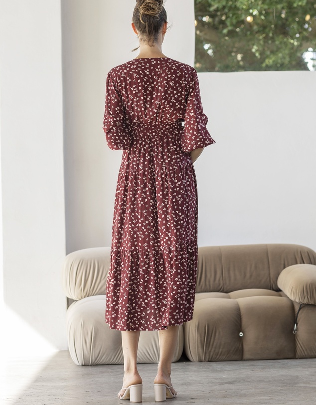 Angel Maternity - Dana Maternity Maxi Dress in Burgundy Floral