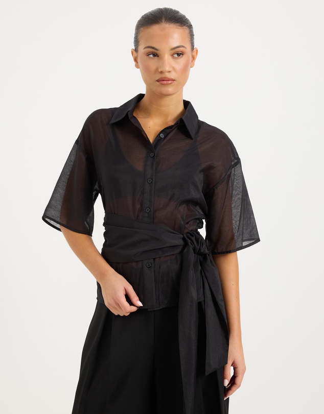 Calli - Elsi Sheer Wrap Short Sleeve Shirt