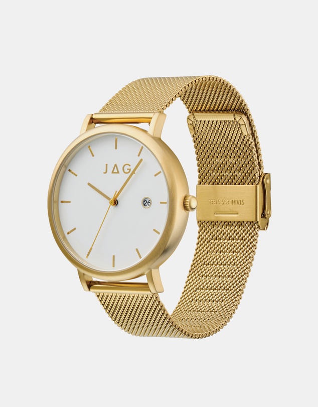 Jag - Ryan Mens White Dial 43mm Gold/Brown Watch Set