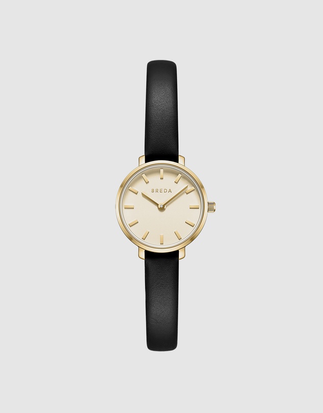 Breda - Beverly Gold and Black Leather Band Watch, 25MM
