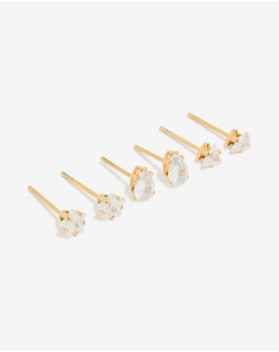 Lovisa - Waterproof Gold Plated Stainless Steel Cubic Zirconia Mixed Cut Stud Earrings 3-Pack