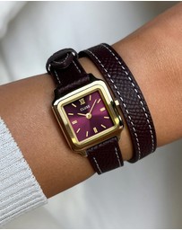 Cluse - Gracieuse Mini Watch Double Leather, Wine, Gold Colour
