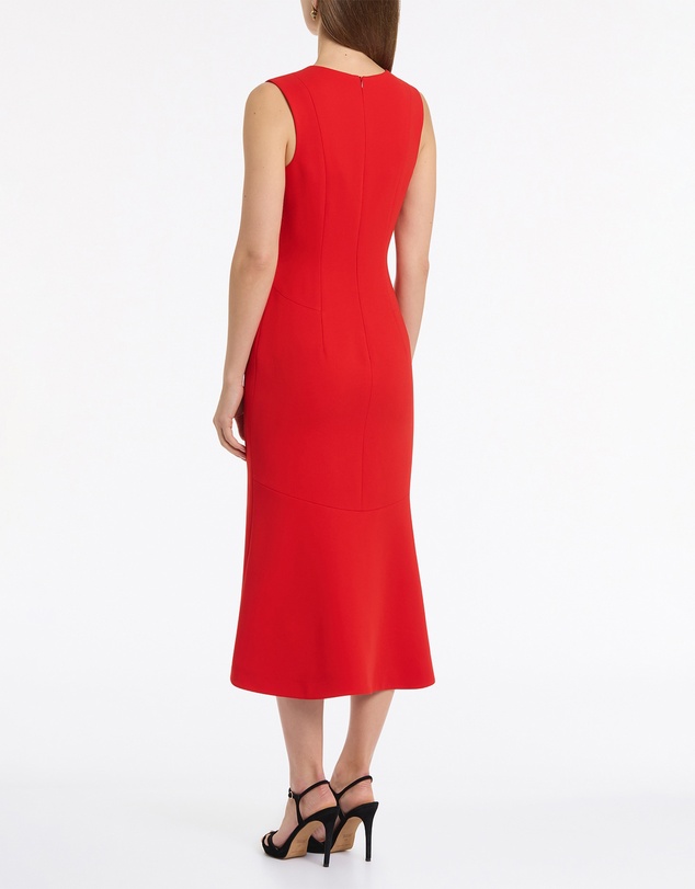 Carla Zampatti - Red Crepe Curve Neck Detail Midi Dress