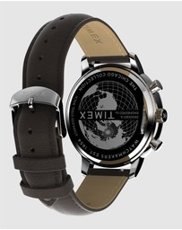 TIMEX - Chicago Chrono 45mm Silver Tone Blue Dial Brown Leather Strap