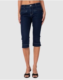 EDIKTED - Contrast Stitch Capri Jeans