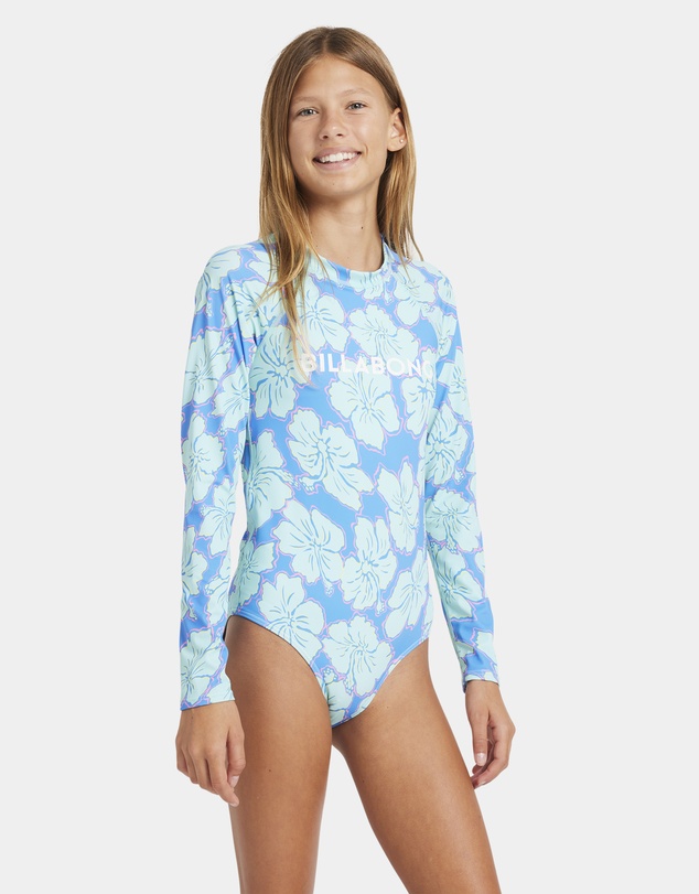 Billabong - Girls 6 to 14 Happy Hibiscus Long Sleeve Bodysuit Rash Vest