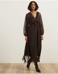 Atmos&Here - Tyla V-Neck Boho Midi Dress with Ruffle Detail