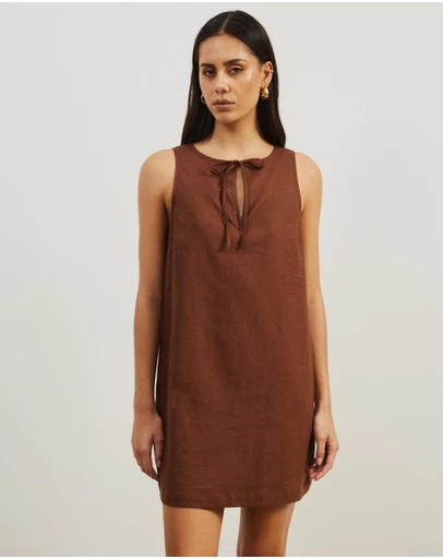 Atmos&Here - Tie Front Linen Blend Mini Dress