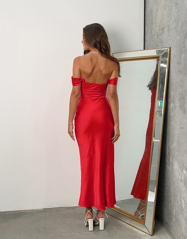 Beginning Boutique - Ella Red Off Shoulder Formal Dress