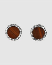 Haze & Glory - ICONIC EXCLUSIVE - Earrings Stud Men Brown Jasper 925 Sterling Silver