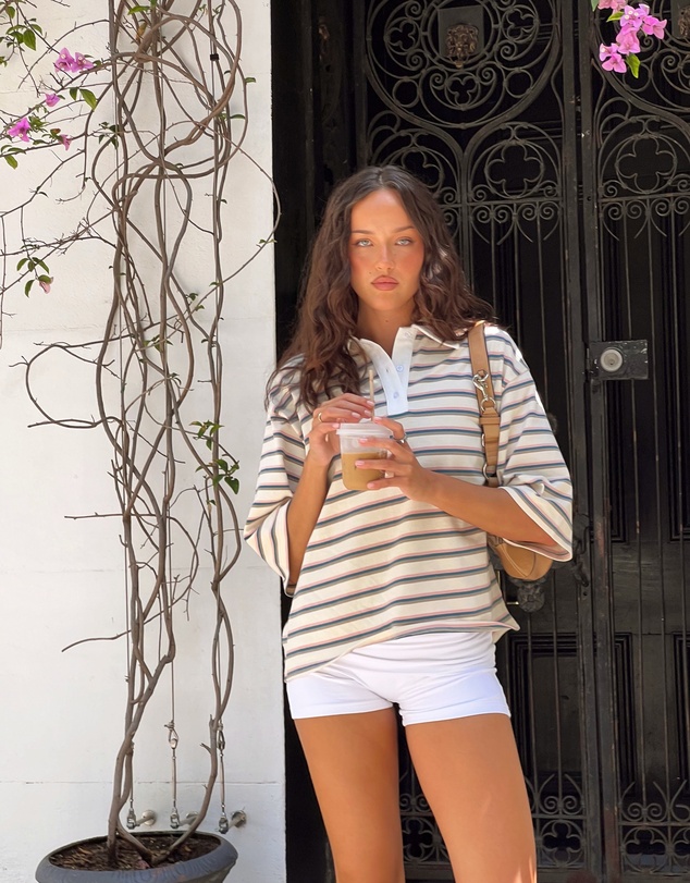 Beginning Boutique - Tilda Green Stripe Polo Shirt
