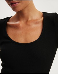 Cotton On - Scoop Neck Rib Long Sleeve Top