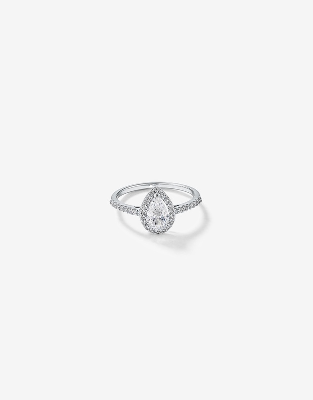 Michael Hill - Pear Shaped Cubic Zirconia Halo and Side Accent Ring in Sterling Silver
