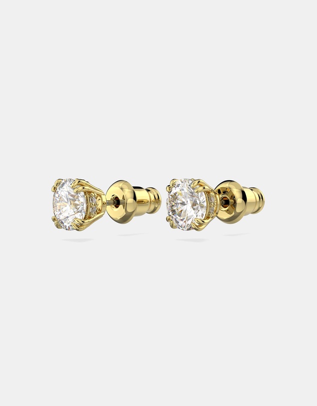 Swarovski - Stilla stud earrings, Round cut, White, Gold-tone plated