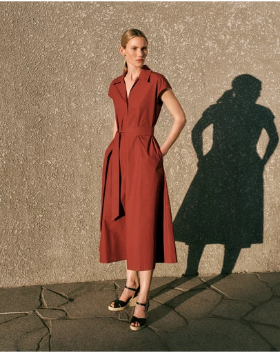 Trenery - Poplin Cap Sleeve Shirt Dress in Deep Red