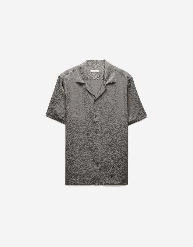 Calibre - Leopard Camp Collar Silk Shirt Zinc