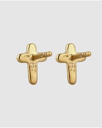 Elli Jewelry - Earrings Women Stud Cross White Crystals 925 Sterling Silver Gold Plated