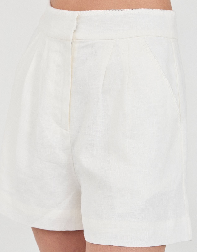 FRIEND of AUDREY - The Linen Blanket-Stitch Shorts