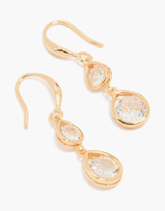Lovisa - Gold Plated Double Cubic Zirconia Hook Earrings