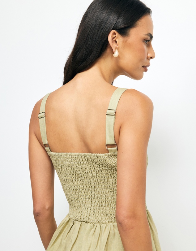 AERE - Mia Shirred Linen Mini Dress