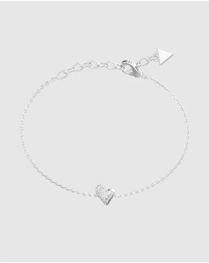 GUESS - GUESS Ladies Silver-Tone 9mm Fluid Heart Pave Bracelet