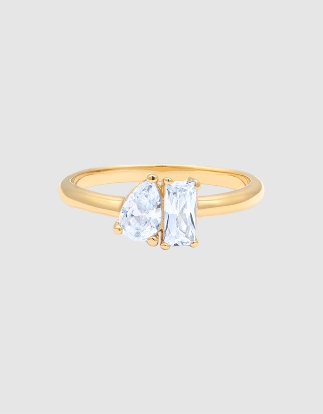 Elli Jewelry - Ring Crystal Rectangle 925 Sterling Silver Gold-Plated