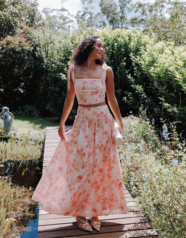 Petal & Pup - Tyler Drop Waist Maxi Skirt - Rose Pink Floral