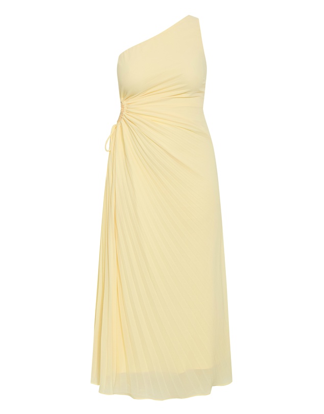 City Chic - Plus size Aliza One Shoulder Pleat Chiffon Maxi Dress - lemon
