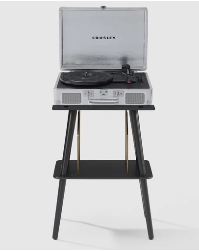 Crosley - Crosley Cruiser Bluetooth Portable Turntable + Crosley Turntable Stand Bundle - Silver