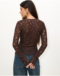 Dazie - Rosie Romance Sheer Lace Long Sleeve Top