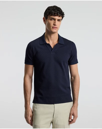 Calibre - Textured Open Neck Polo Navy