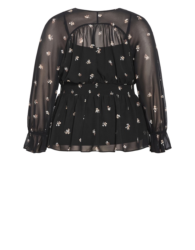 City Chic - Plus size Dela Ditsy Print Top - black
