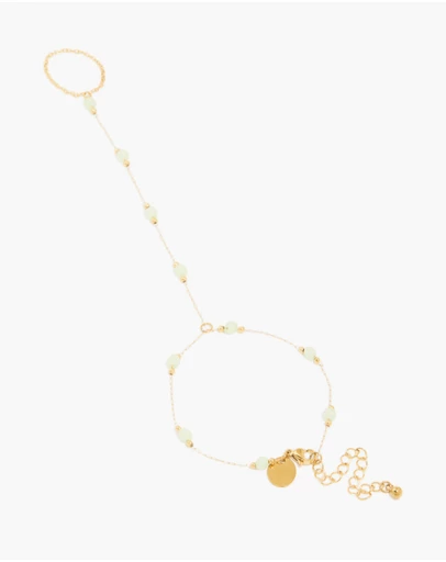 Lovisa - Waterproof Gold Plated Stainless Steel Green Jade Semi Precious Stone Hand Chain