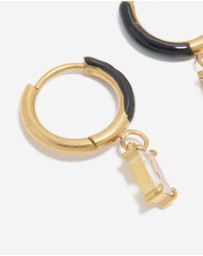 Lovisa - Waterproof Gold Plated Stainless Steel Black Enamel Cubic Zirconia Charm Huggie Earrings
