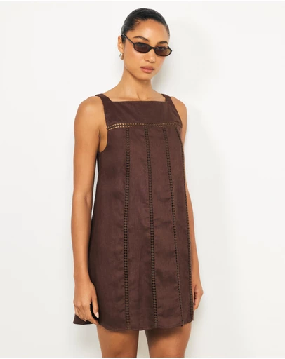 AERE - Tali Panelled Linen Mini Shift Dress