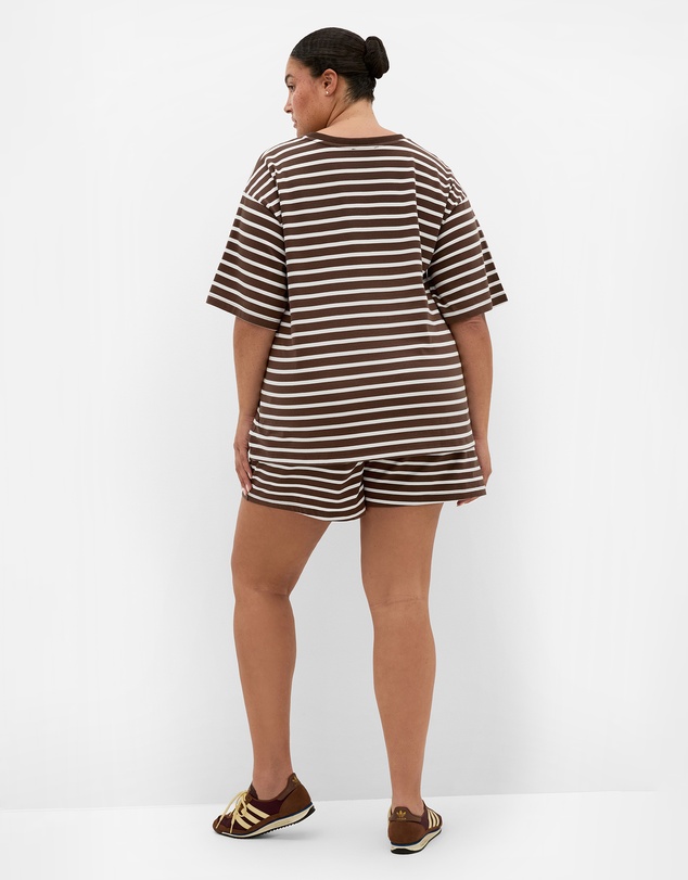 City Chic - Plus size Claire Stripe Oversized Tee - chocolate