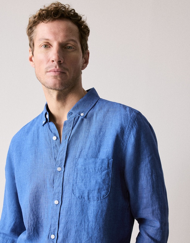 Trenery - Regular Fit Delave Linen Long Sleeve Shirt in Mineral Blue