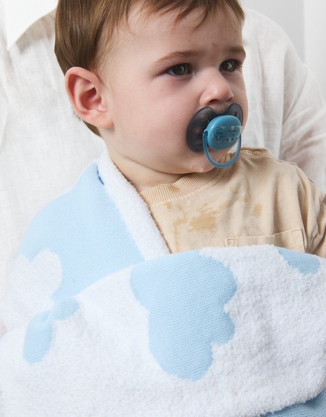 Living Textiles - Pram Knitted Blanket - Cloud Whisper / Blue