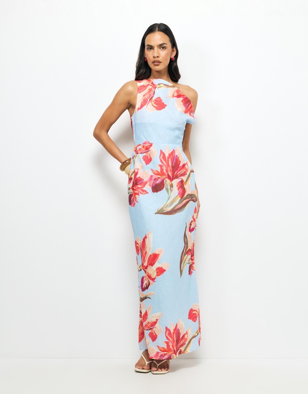 AERE - Liore Linen Draped Off Shoulder Maxi Dress
