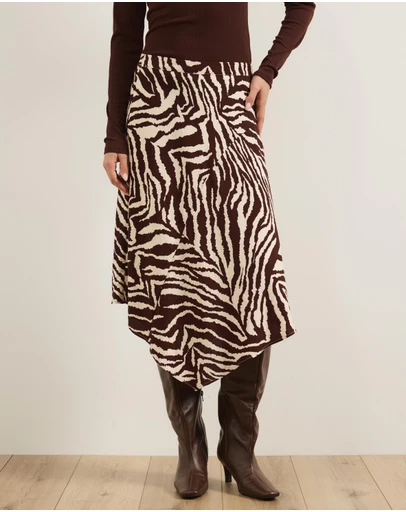 Atmos&Here - Zebra Printed Handkerchief Knee Length Skirt