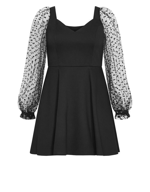 City Chic - Plus size Asher Spot Sleeve Skater Dress - black