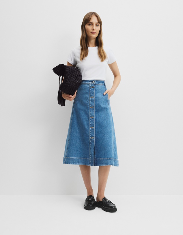 Country Road - A-line Denim Midi Skirt