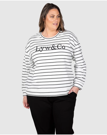 Love Your Wardrobe - LYW & Co Stripe Embroidered Sweat Top