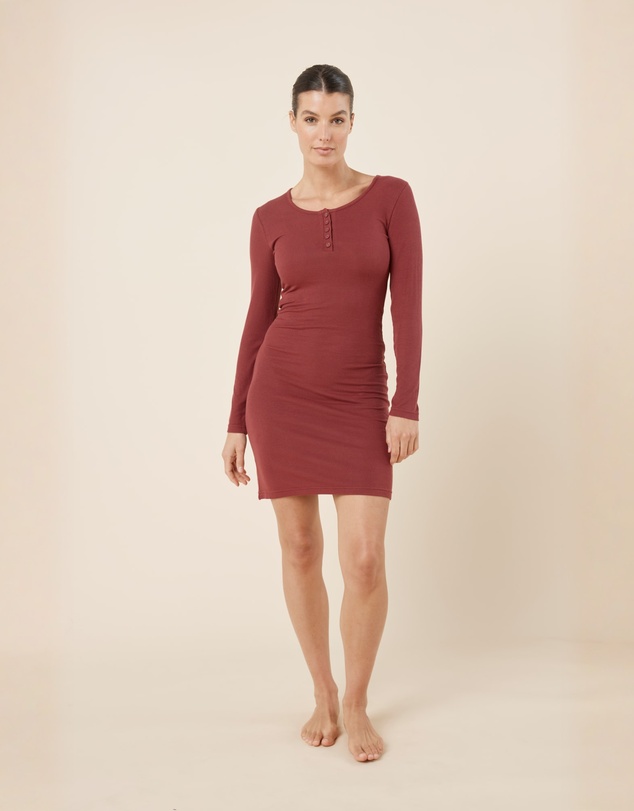 Gingerlilly - Bonnie Ribbed Long Sleeve Midi Henley Nightdress