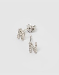 Izoa - Alphabet Mini Letter N Stud Earrings Silver