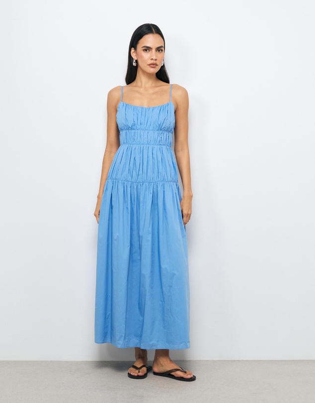 AERE - Lena Gathered Cotton Midi Dress